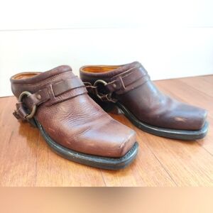 Frye Belted Harness Mule Slip On Leather Cowboy Boots